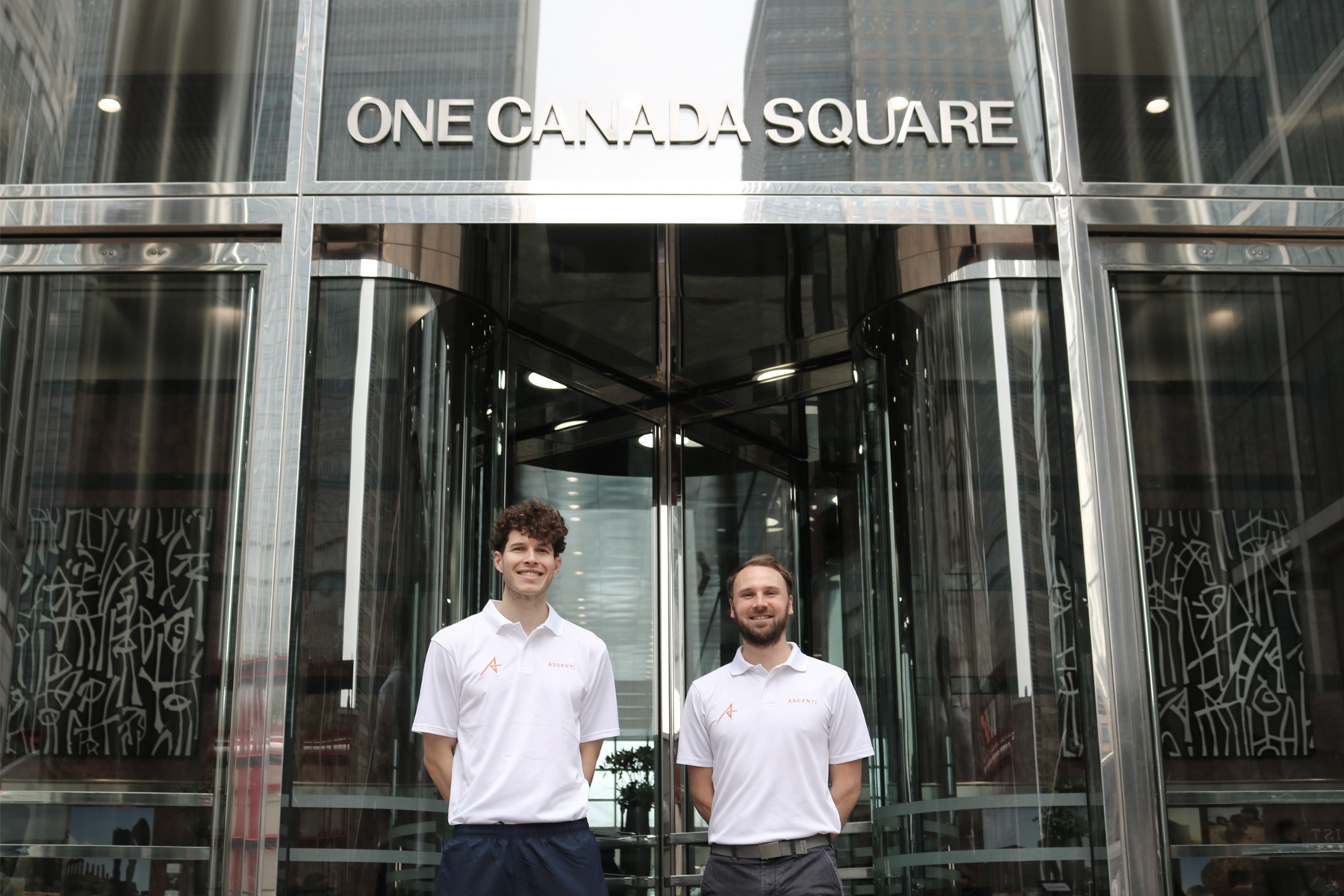 Senior Physiotherapist Gareth and Network Manager Alan outside our Canary Wharf physiotherapy clinic